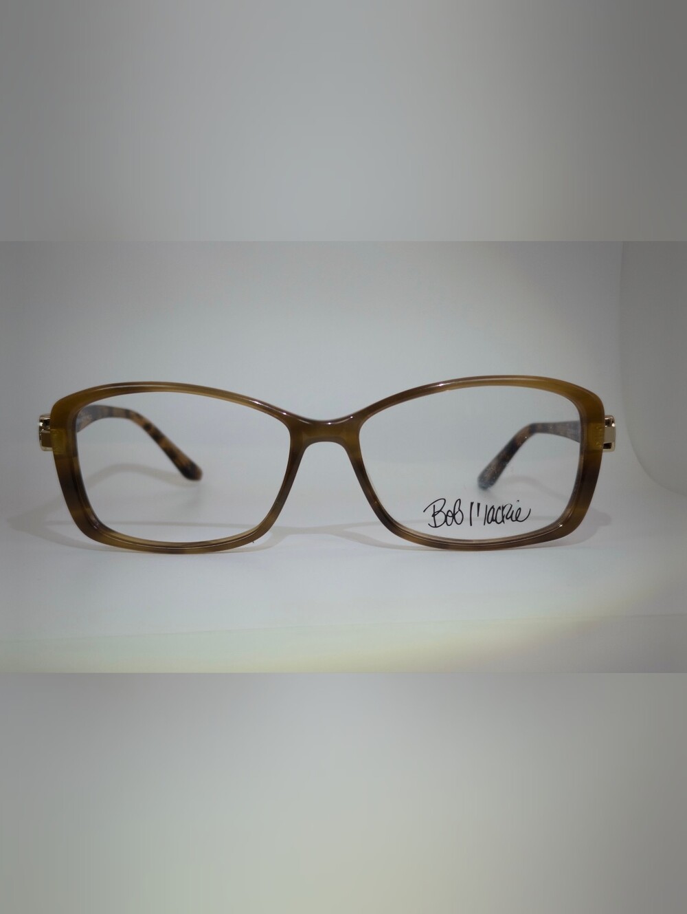 Bob Mackie. B102.. Women's Light Brown Rectangular Eyeglass Frames.